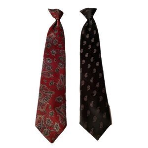 The Men’s Store 2 Clip On Ties. Black W/ Small Paisley & Maroon W/ Brown & Blue